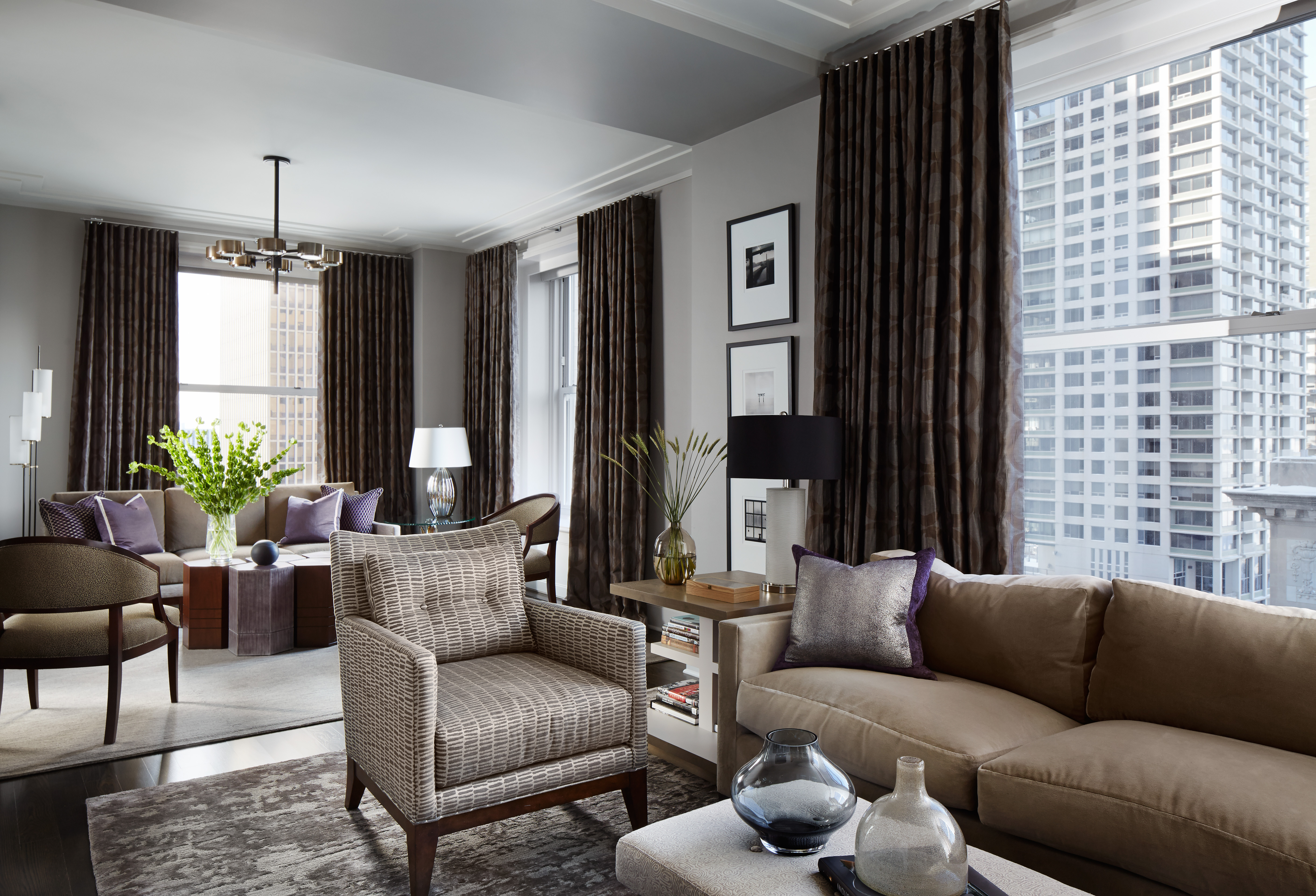 Neutral Tone Living Room brings in light and air with hints of lilac and violet in design