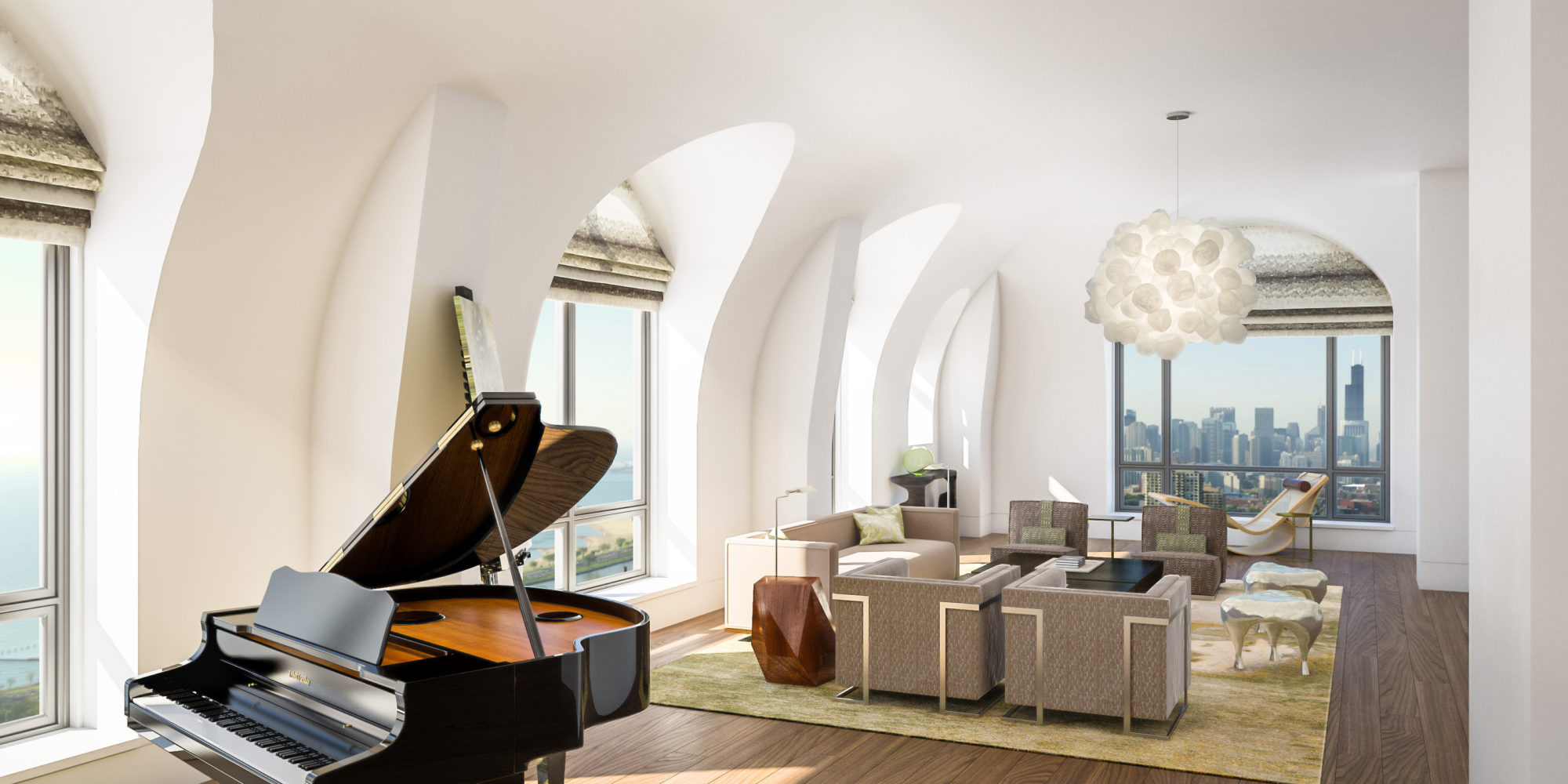 Chicago Commercial interior design included detailed renderings, profiles of prospective buyers & text to communicate a brand identity for the building.