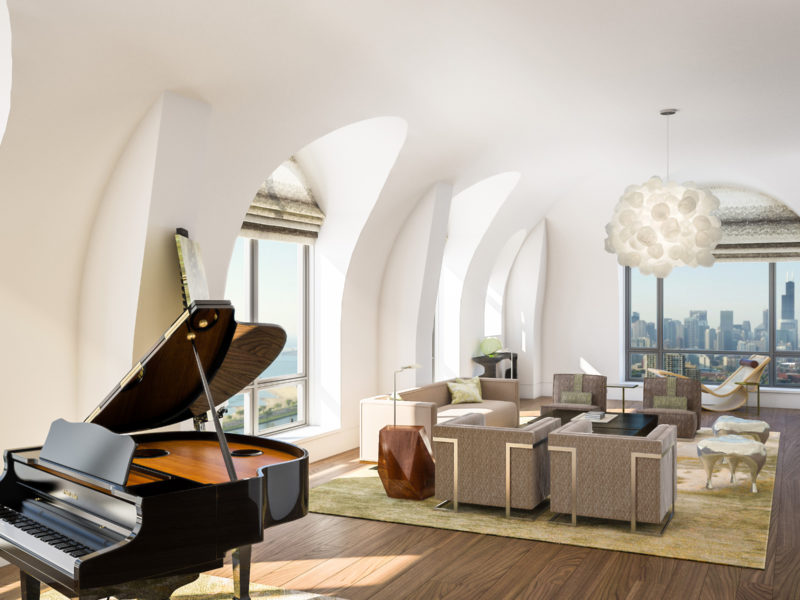 Chicago Commercial interior design included detailed renderings, profiles of prospective buyers & text to communicate a brand identity for the building.