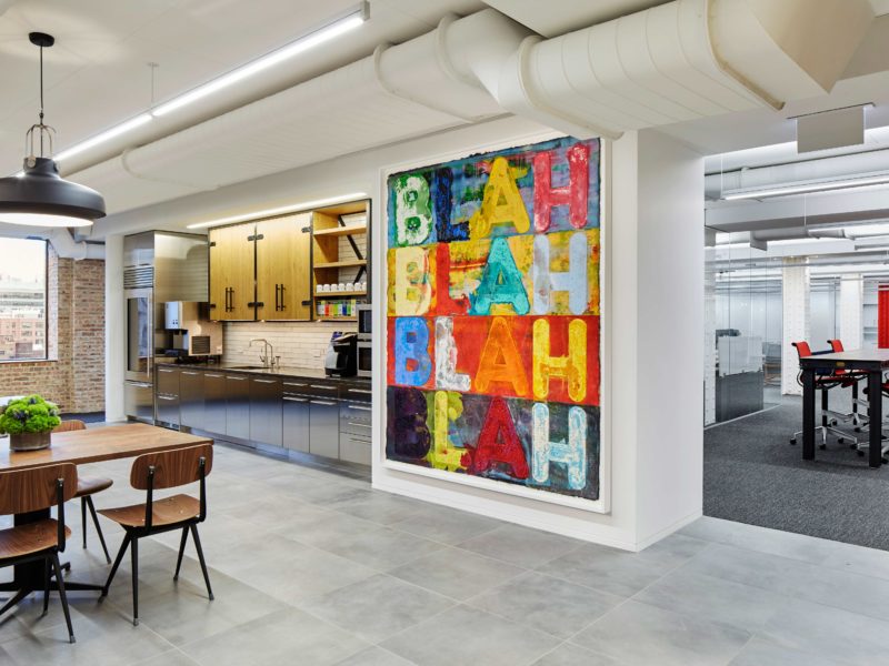 Chicago Office Space Transformed by Chicago Interior Designers - Soucie Horner, Ltd, incorporating Friso Kramer Chair from Inmod, Niche Pedestal Table from Chadhaus, and Copenhagen Pendant from Space Copenhagen.