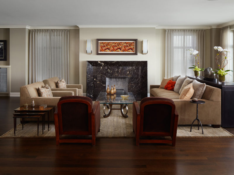 Mid Century and Art Deco Vibes take over in this alluring Living Room design, incorporating Area Rug from Orley Shabahang, and Art Deco Coffee Table.