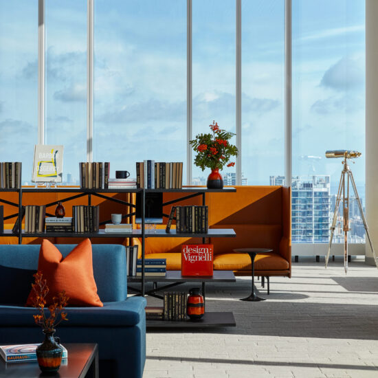 Private Lounge Area overlooking Chicago Skyline designed by Soucie Horner