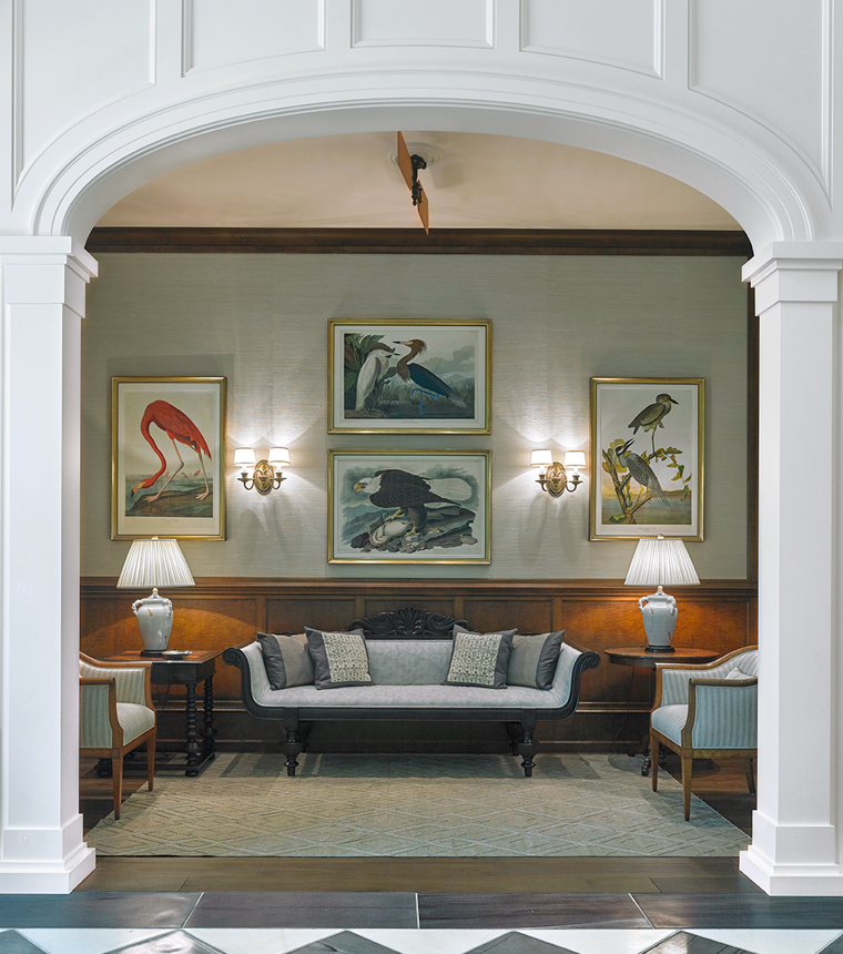 Traditional Study room incorporates Antique British Colonial Jakwood Sofa, and Antique Swedish Armchairs