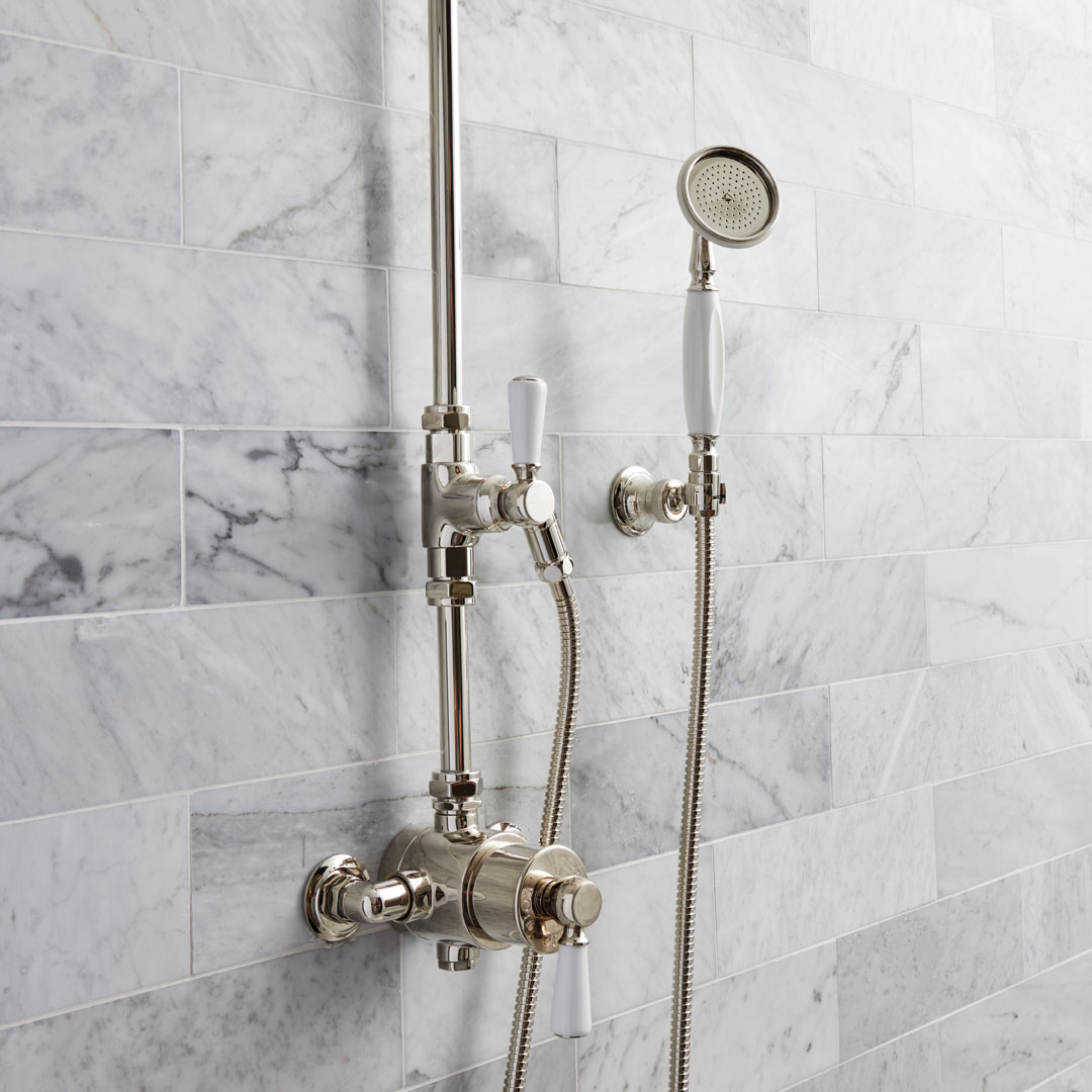 Wickwood Inn Shower incorporates Waterworks fixtures.