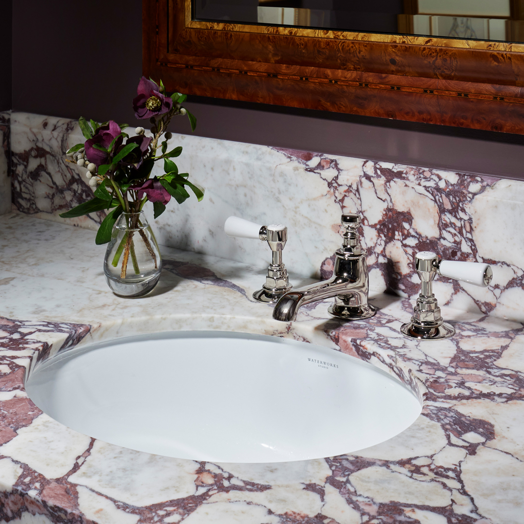 Wickwood Inn Bathroom incorporates Waterworks fixtures.